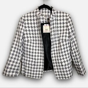 Anne Klein Women's Collarless Bonded Houndstooth-Print Jacket - Black/White
